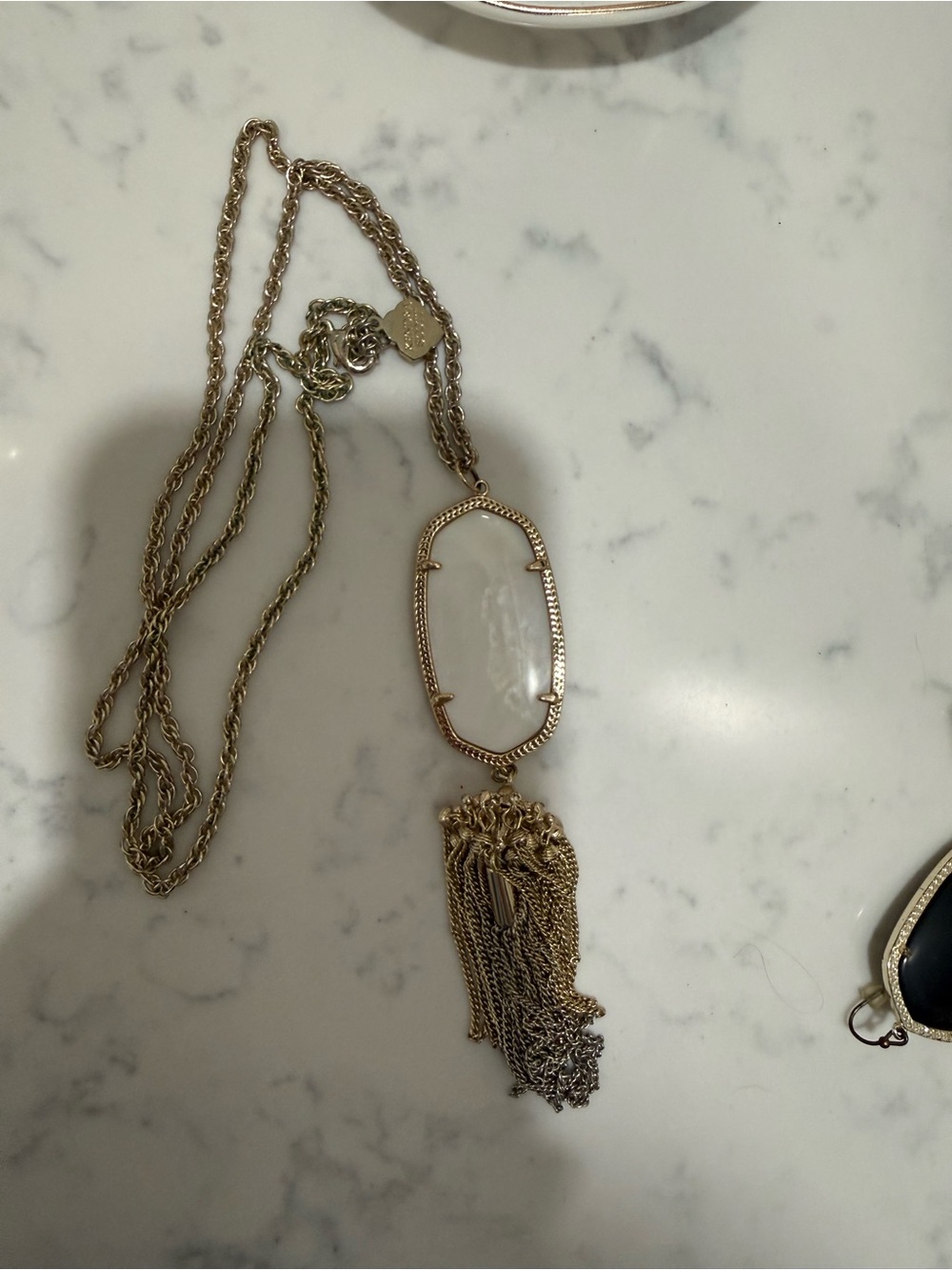 Kendra Scott - Gold Tassel Pendant Necklace with White Stone